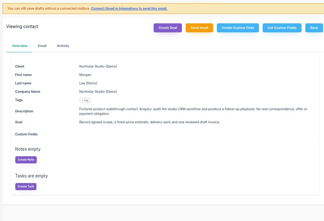 Morgan Lee demo contact linked to Northstar Studio, with the Create Deal action